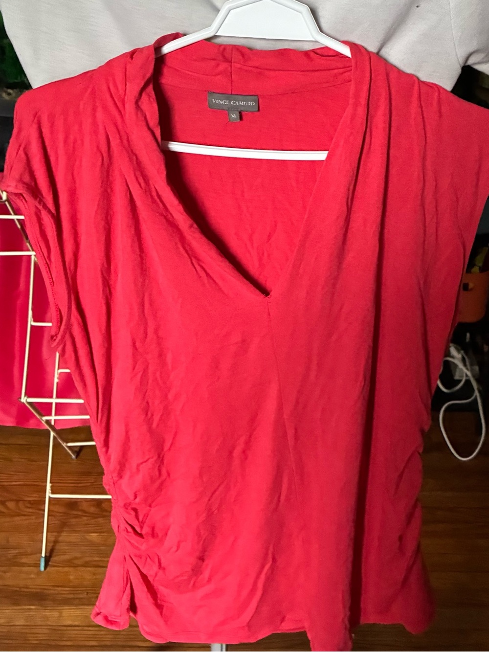 Vince Camuto Bright Red Draped V-Neck Sleeveless Tank